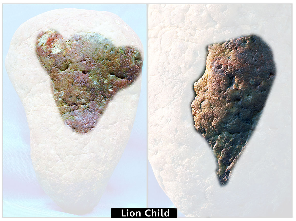 selected details for early artifact showing images of a lion, and a child