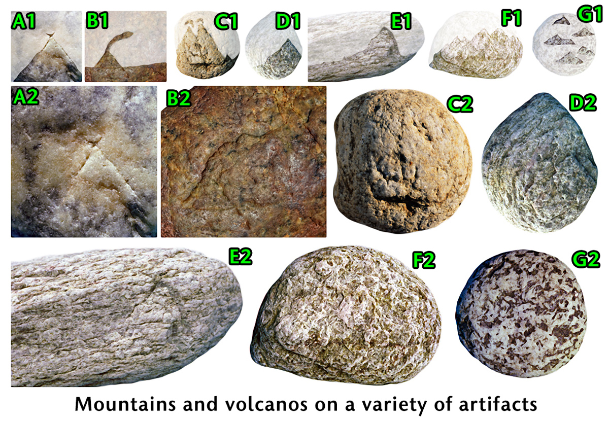 examples of volcanos and mountains depicted on a range of image writing samples